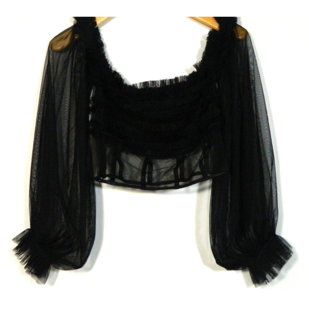 Lace and Beads Black Lace Tulle BUSTIER Side  Zipper Tulle Sleeve Sz 6 Whimsy - Picture 6 of 7